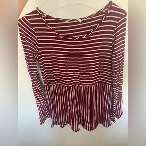 Womens Medium Burgundy Striped Long Sleeve Shirt